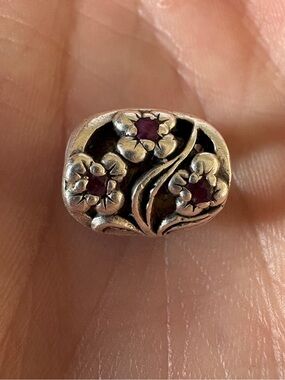 Vintage 925 Sterling Silver Floral Slider Charm Bead with Purple Stones